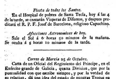 Primera pàgina del primer número del 'Diario de Tarragona', editat el dia 1-11-1808