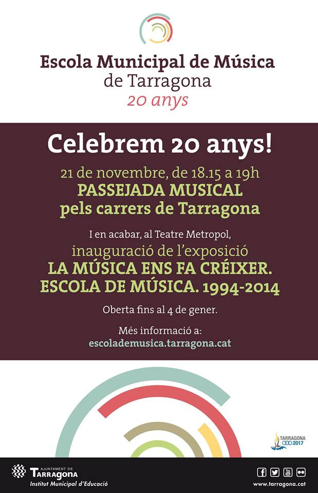 Cartell promocional dels actes del 20è aniversari de l'Escola Municipal de Música de Tarragona